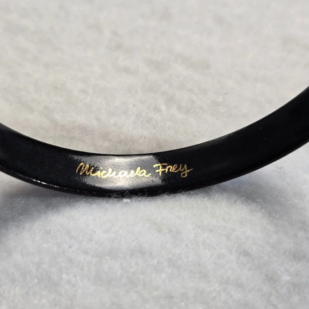 Michaela Frey Vintage Blue Floral Enamel Bangle Bracelet Austria 7.5 Inch